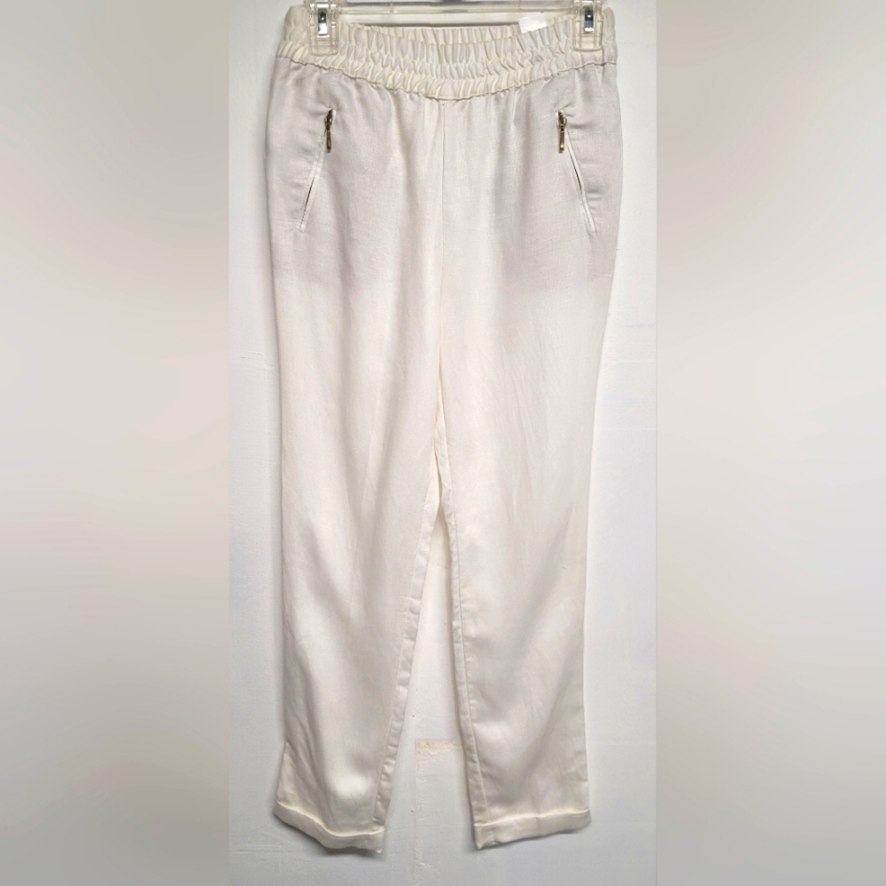 Zara Basic White Lyocell Linen Blend Pants XS